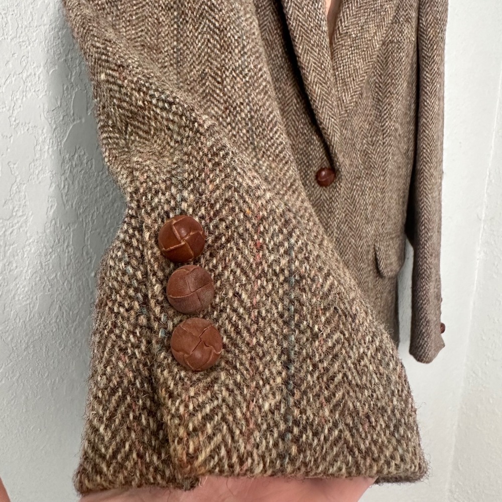 Vintage Harris Tweed Herringbon Blazer Brown Multicolor Woven jJacket Size 8 - Picture 7 of 13